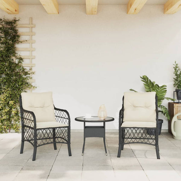Gartenstühle mit Kissen, 2er Set, Poly Rattan Schwarz