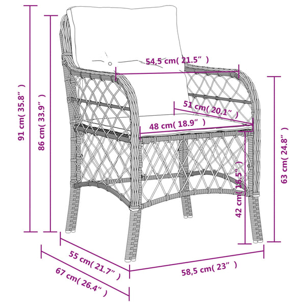 Gartenstühle mit Kissen, 2er Set, Poly Rattan Schwarz