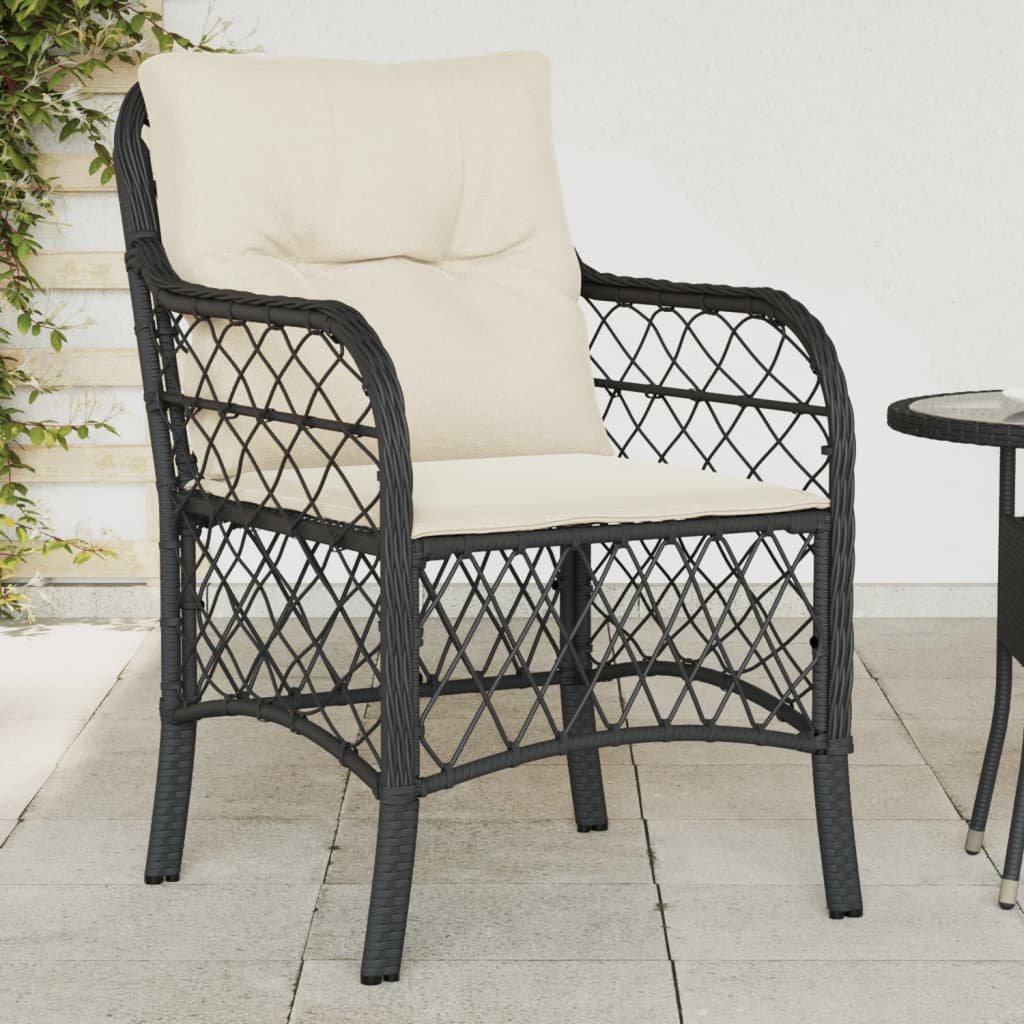 Gartenstühle mit Kissen, 2er Set, Poly Rattan Schwarz