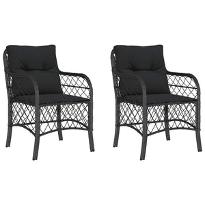 Gartenstühle mit Kissen, 2er Set, Poly Rattan Schwarz