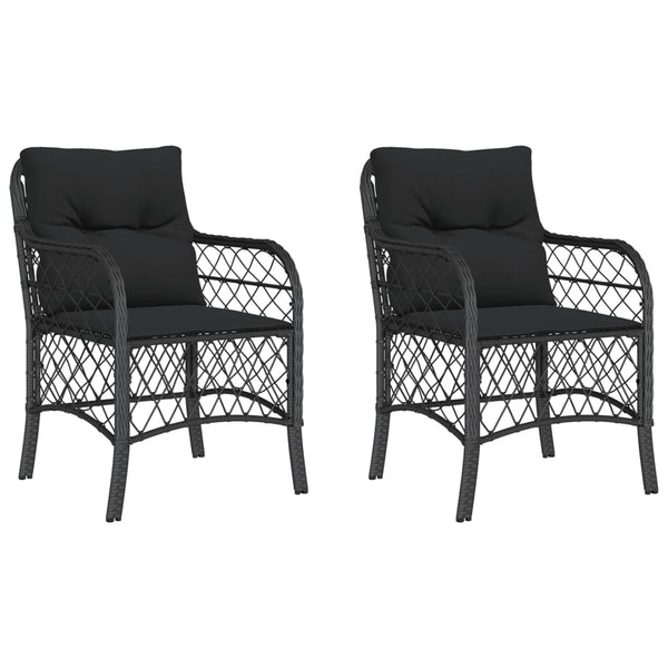 Gartenstühle mit Kissen, 2er Set, Poly Rattan Schwarz