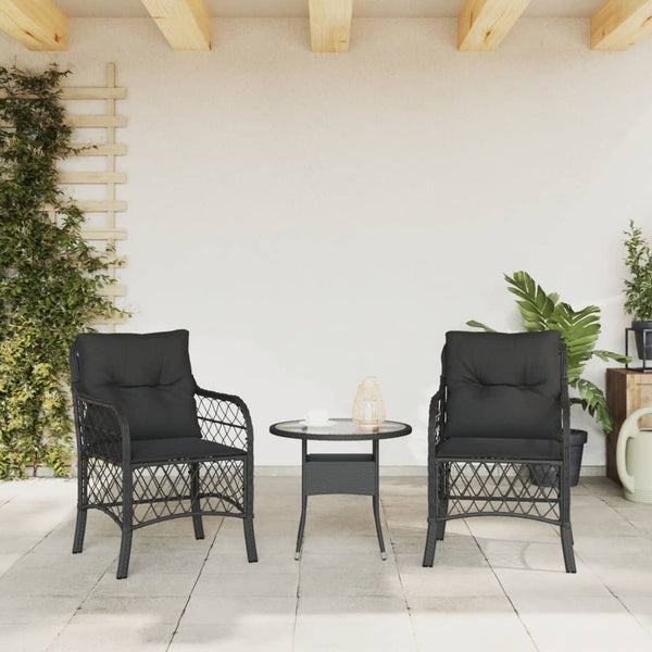 Gartenstühle mit Kissen, 2er Set, Poly Rattan Schwarz
