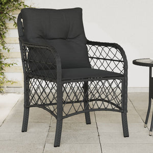Gartenstühle mit Kissen, 2er Set, Poly Rattan Schwarz