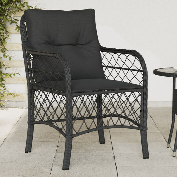 Gartenstühle mit Kissen, 2er Set, Poly Rattan Schwarz