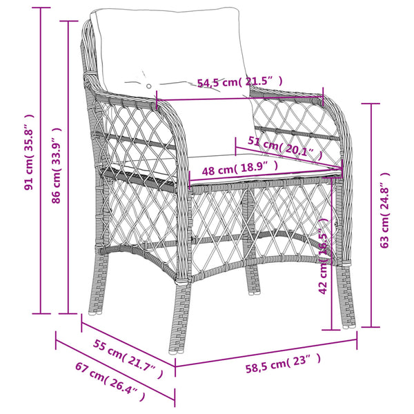 Gartenstühle mit Kissen, 2er Set, Grau