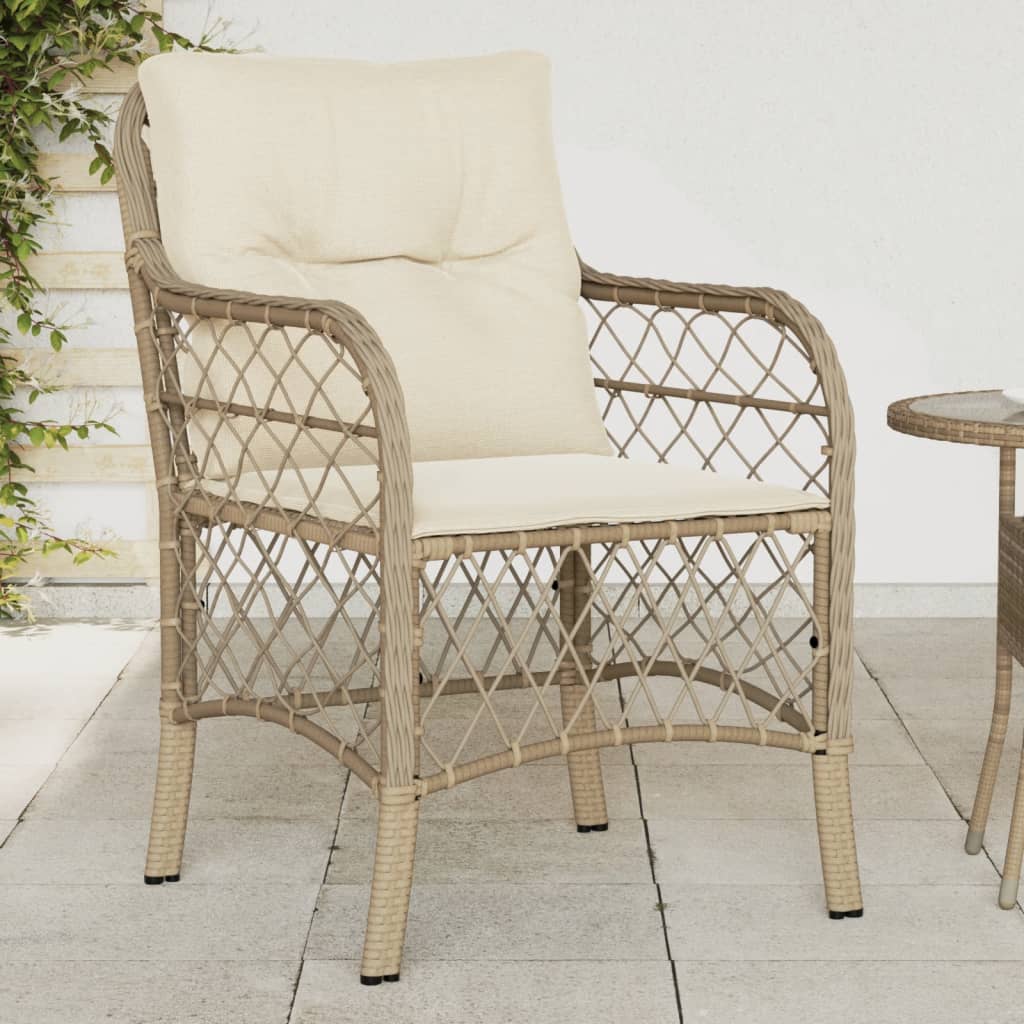 Gartenstühle mit Kissen, 2er Set, Beige Rattan