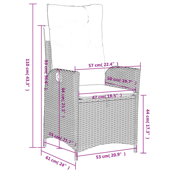 Verstellbarer Gartensessel mit Kissen Poly Rattan