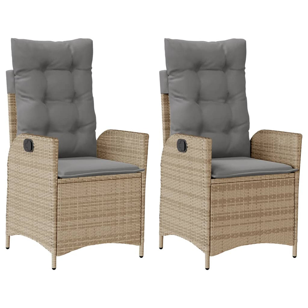 vidaXL Fauteuil de jardin avec coussins 2 pcs. Réglable Mélange de polyrotin beige