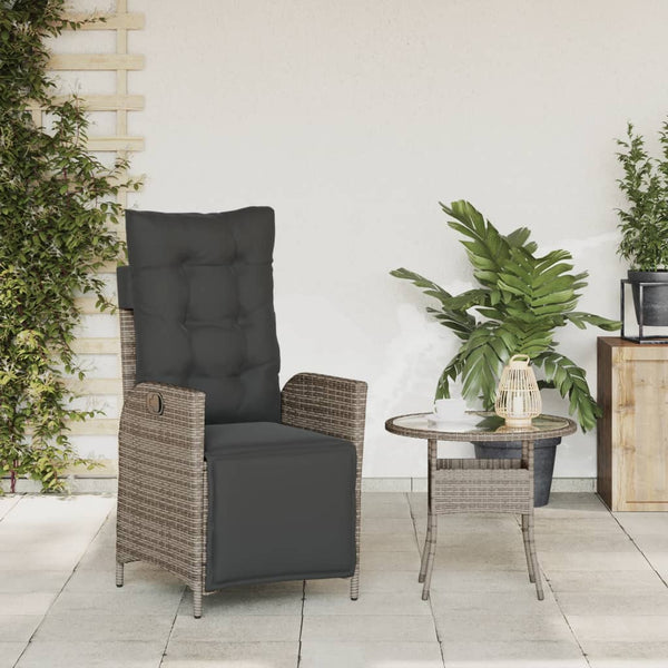 Verstellbarer Gartensessel mit Fußteil Grau Rattan