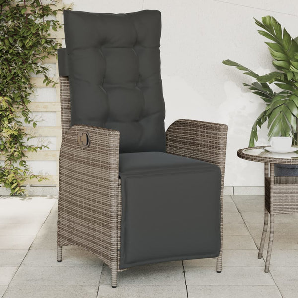 Verstellbarer Gartensessel mit Fußteil Grau Rattan