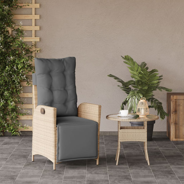 Verstellbarer Gartensessel mit Fußteil Poly Rattan Beige