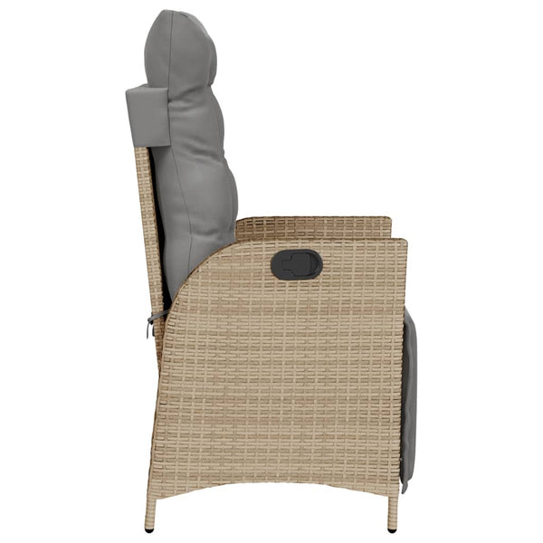 Verstellbarer Gartensessel mit Fußteil Poly Rattan Beige