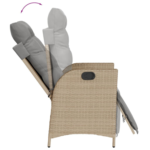 Verstellbarer Gartensessel mit Fußteil Poly Rattan Beige