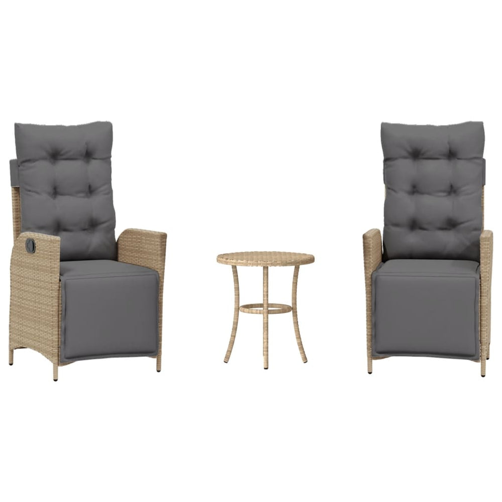 vidaXL Ensemble de bistro 3 pcs avec coussins en poly rotin mélange beige
