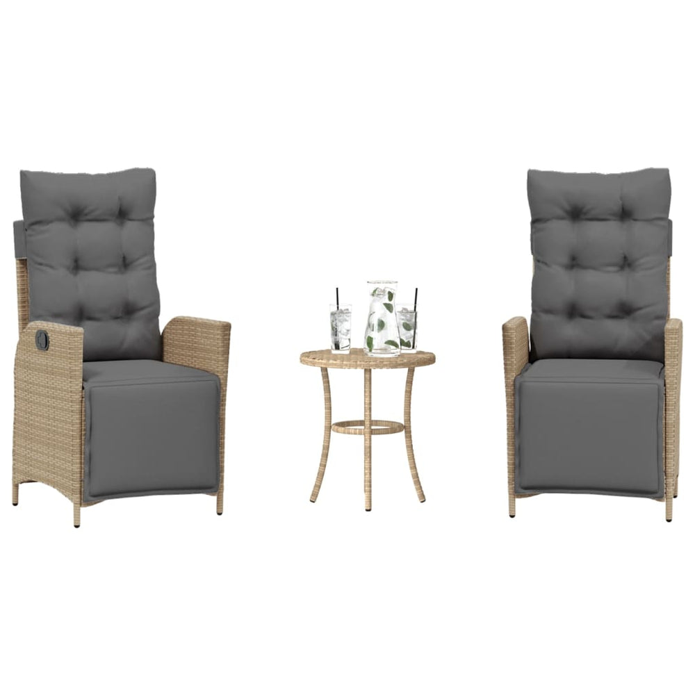 vidaXL Ensemble de bistro 3 pcs avec coussins en poly rotin mélange beige