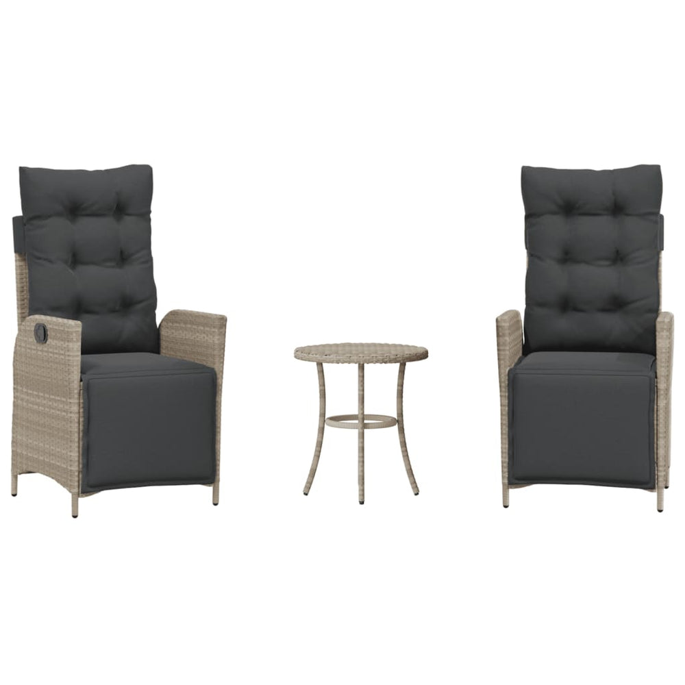 vidaXL Ensemble de bistrot 3 pcs avec coussins Gris clair résine tressée