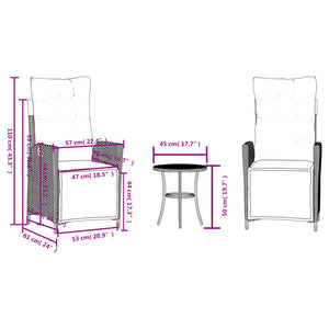 3-tlg. Bistro-Set Hellgrau Poly Rattan