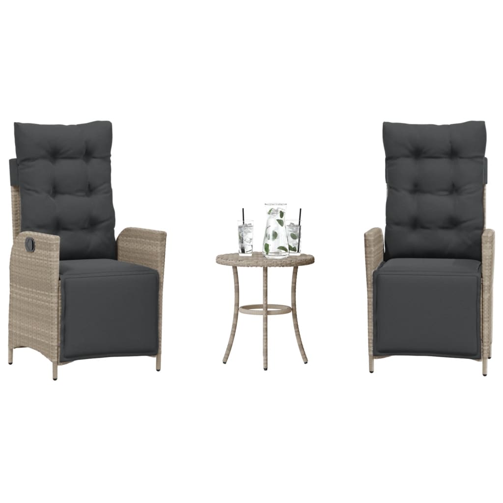 3-tlg. Bistro-Set Hellgrau Poly Rattan