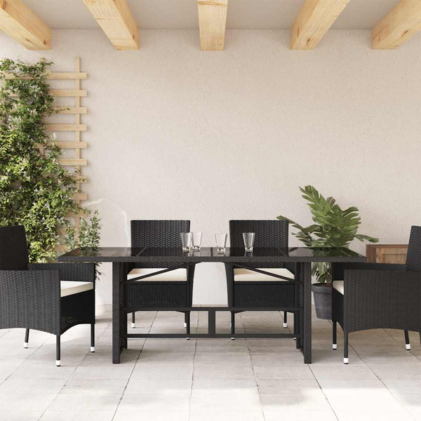 Schwarzer Gartentisch mit Glasplatte 190x80 cm