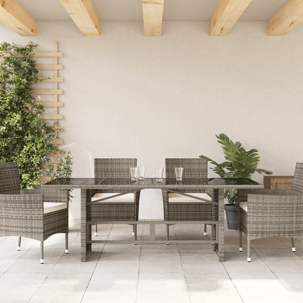 Gartentisch Grau mit Glasplatte 190x80 cm