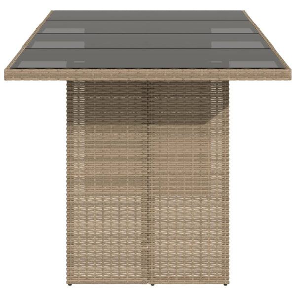Beiger Gartentisch mit Glasplatte, 190 cm