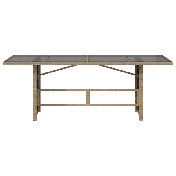 Beiger Gartentisch mit Glasplatte, 190 cm
