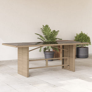 Beiger Gartentisch mit Glasplatte, 190 cm