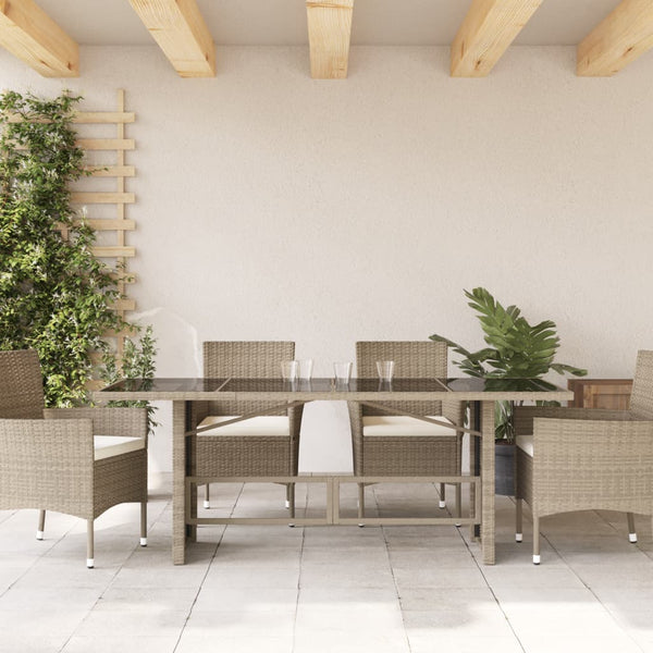 Gartentisch Hellgrau Poly Rattan mit Glasplatte 190 cm