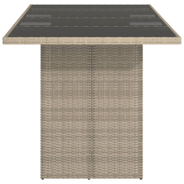 Gartentisch Hellgrau Poly Rattan mit Glasplatte 190 cm