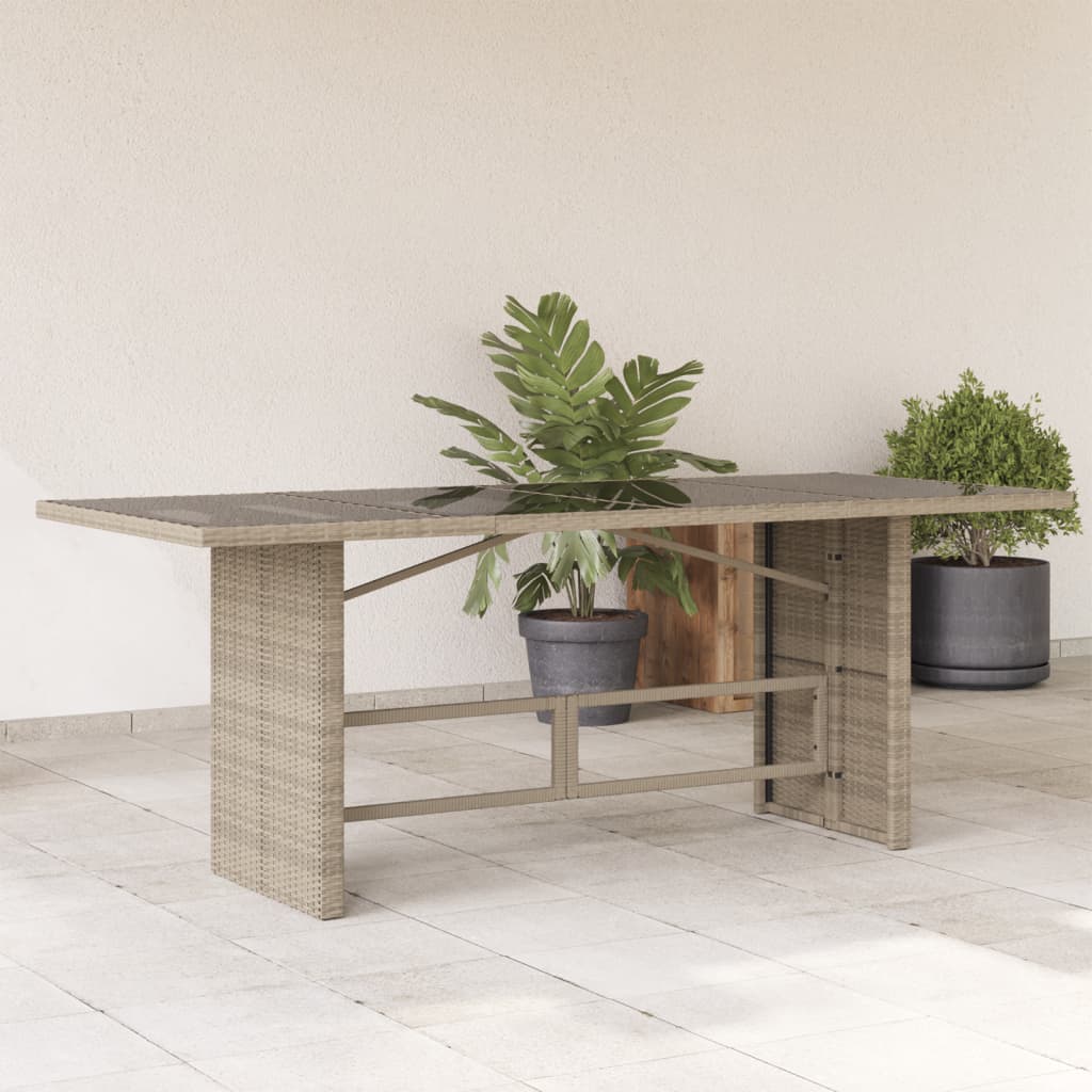 Gartentisch Hellgrau Poly Rattan mit Glasplatte 190 cm