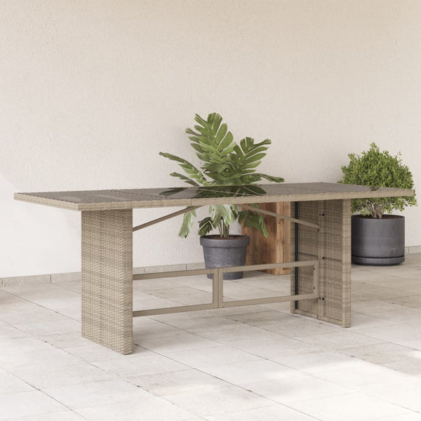 Gartentisch Hellgrau Poly Rattan mit Glasplatte 190 cm