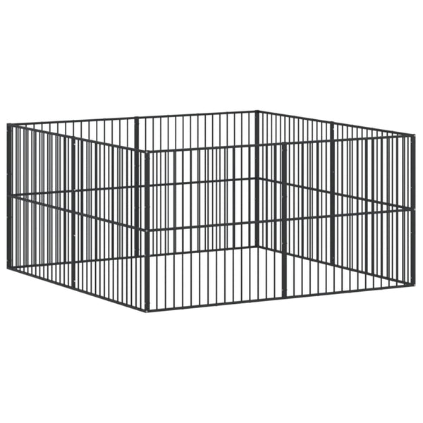 vidaXL Parc pour chien 8 pièces Noir Acier galvanisé