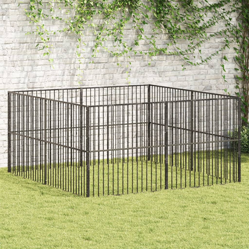 vidaXL Parc pour chien 8 pièces Noir Acier galvanisé