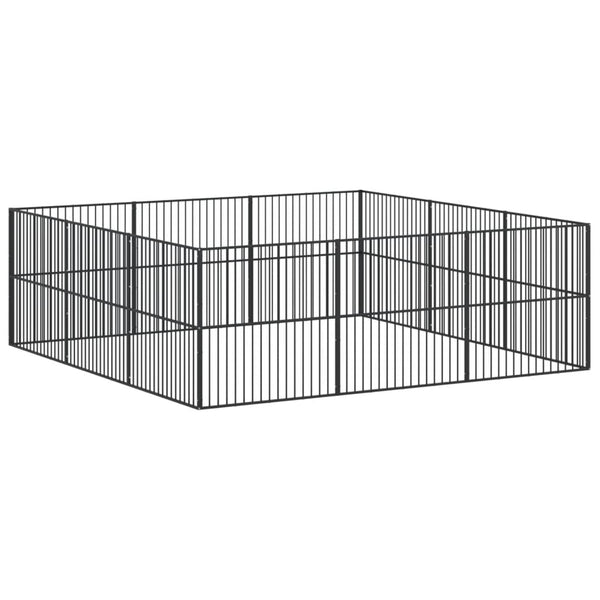 vidaXL Parc pour chien 12 pièces Acier galvanisé noir