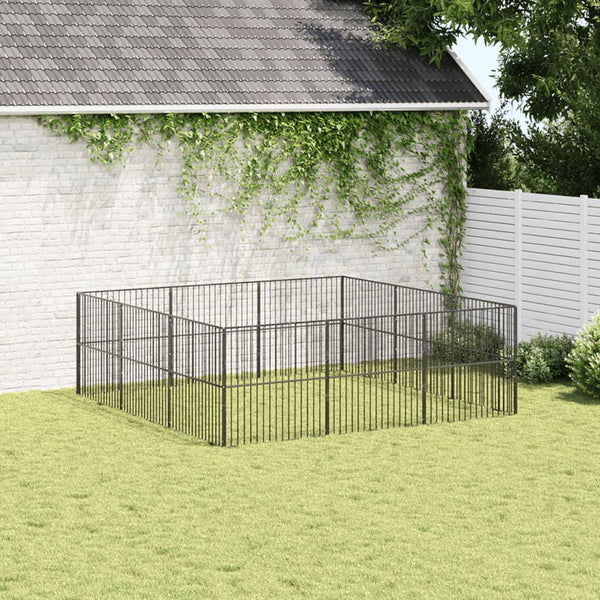 vidaXL Parc pour chien 12 pièces Acier galvanisé noir
