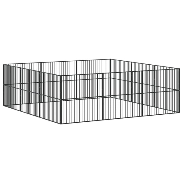 vidaXL Parc pour chien 12 pièces Acier galvanisé noir