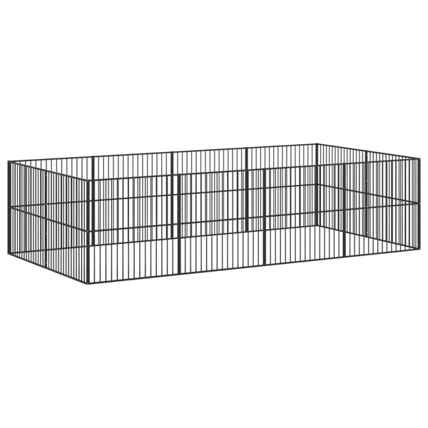 vidaXL Parc pour chien 12 pièces Acier galvanisé noir