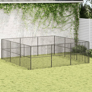 vidaXL Parc pour chien 12 pièces Acier galvanisé noir