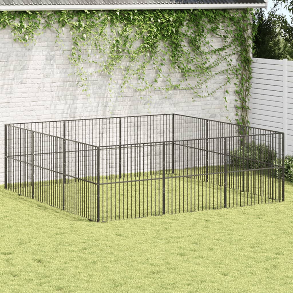 vidaXL Parc pour chien 12 pièces Acier galvanisé noir