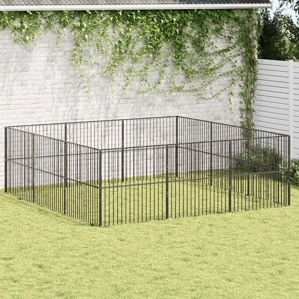 vidaXL Parc pour chien 12 pièces Acier galvanisé noir