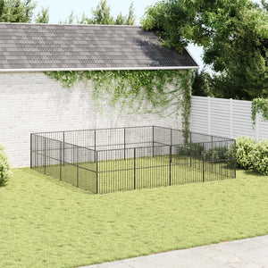 vidaXL Parc à chiots 16 pcs Noir Acier galvanisé