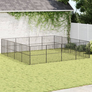 vidaXL Parc à chiots 16 pcs Noir Acier galvanisé