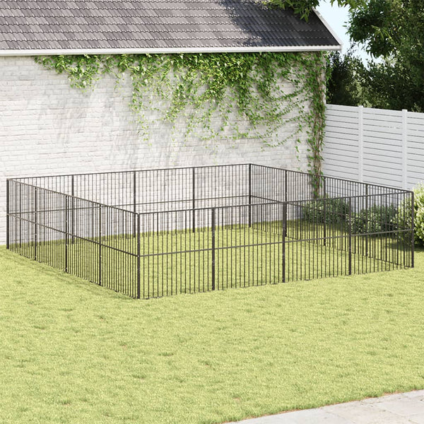 vidaXL Parc à chiots 16 pcs Noir Acier galvanisé