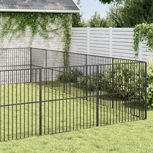 vidaXL Parc pour Chiens 20 pièces Acier Galvanisé Noir