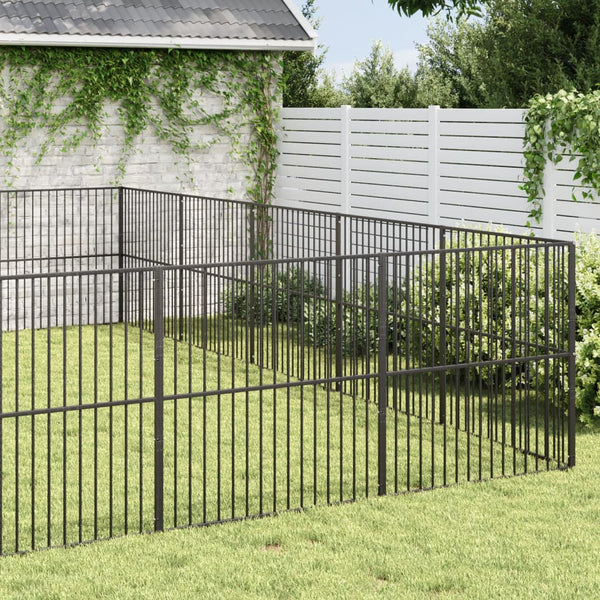 vidaXL Parc pour Chiens 20 pièces Acier Galvanisé Noir