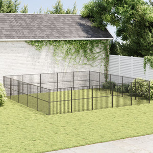 vidaXL Parc pour Chiens 20 pièces Acier Galvanisé Noir