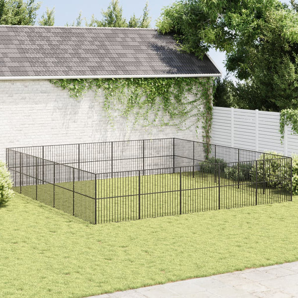 vidaXL Parc pour Chiens 20 pièces Acier Galvanisé Noir