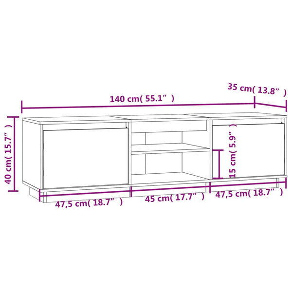 Weißer TV-Schrank 140 cm Kiefer Massivholz