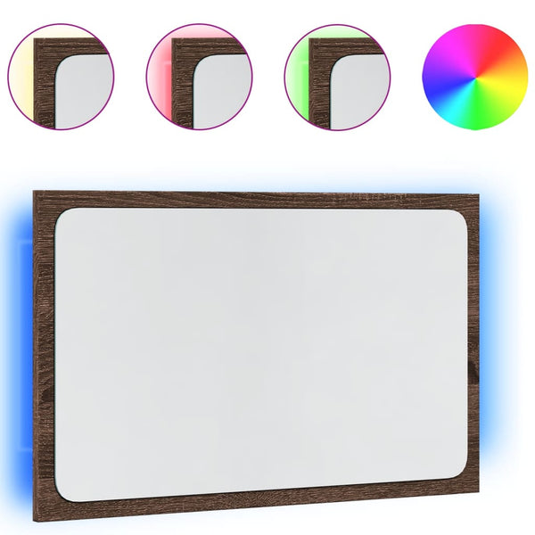 LED Badspiegel Braun Eiche 60cm