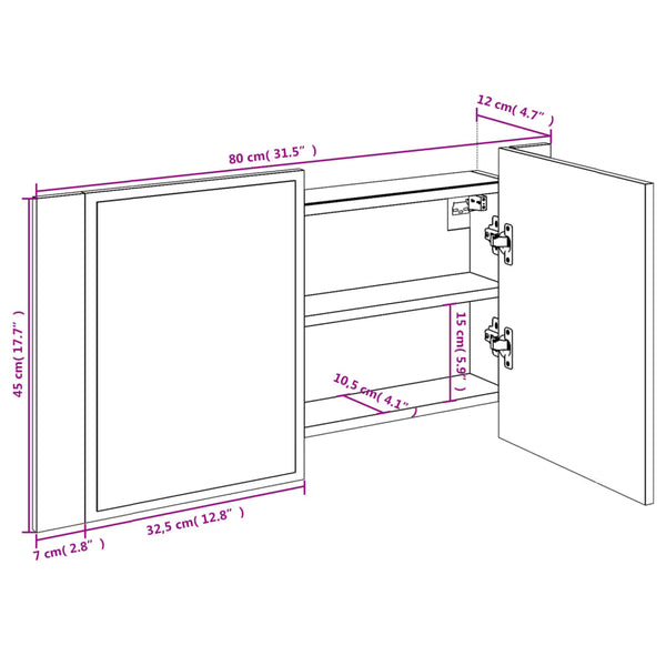 LED-Spiegelschrank Räuchereiche 80 cm